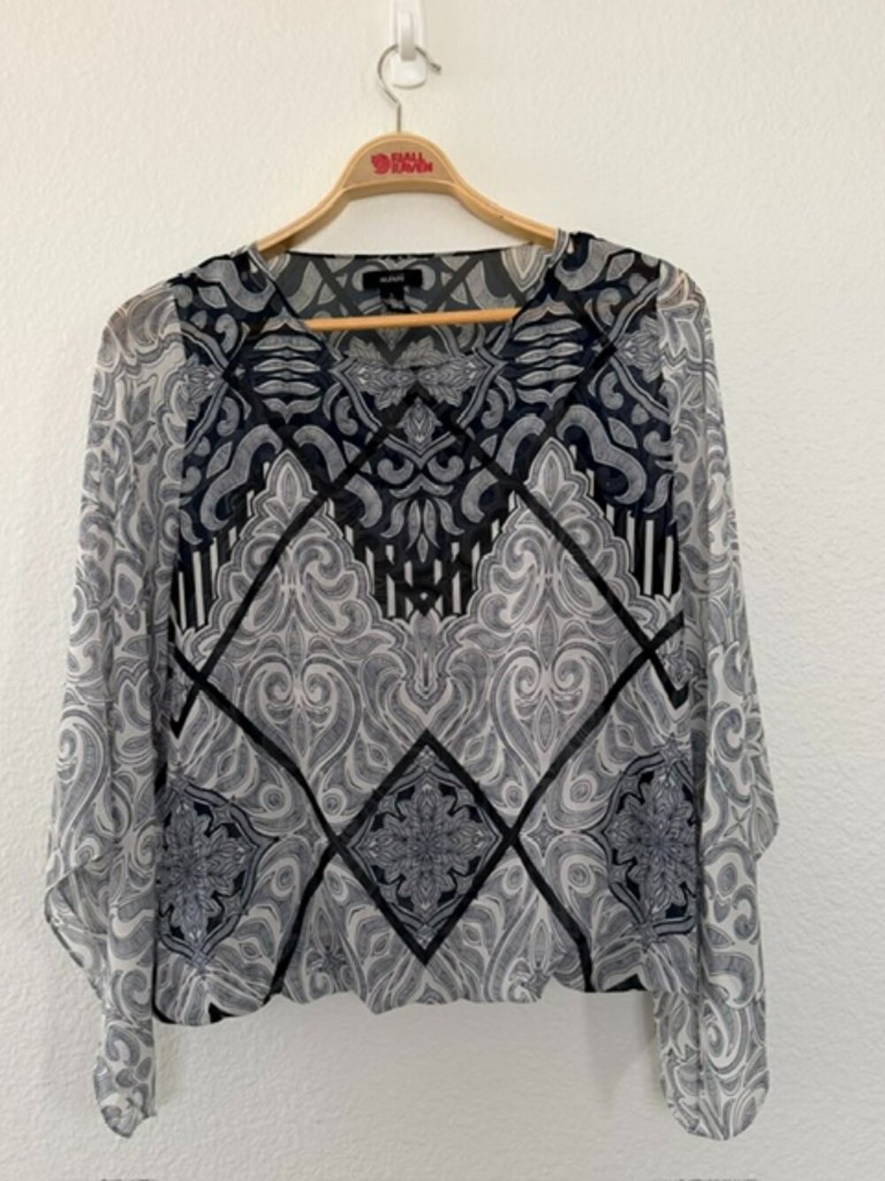 Alfani Angel Sleeve Scoop Neck Printed Cami-Lined Blouse Top Women's Large
